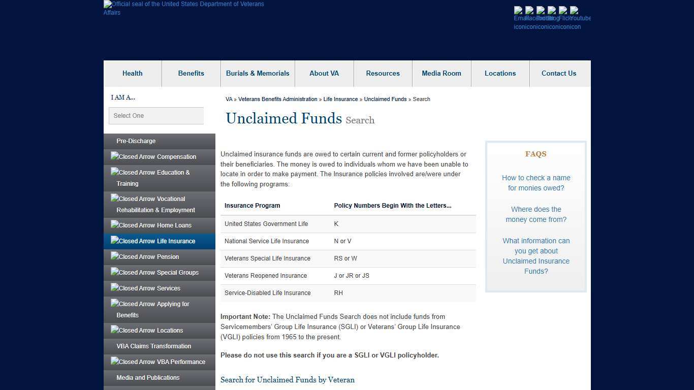 VA Life Insurance Veterans Affairs Search